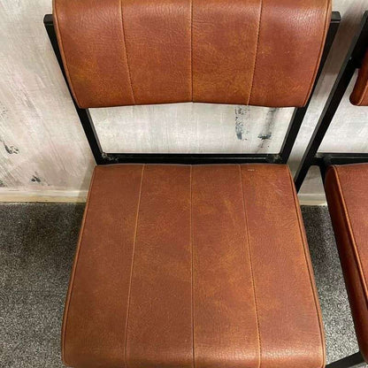 Pair Retro Godfrey Syrett Office Dining Chairs Faux Leather Black Metal Legs